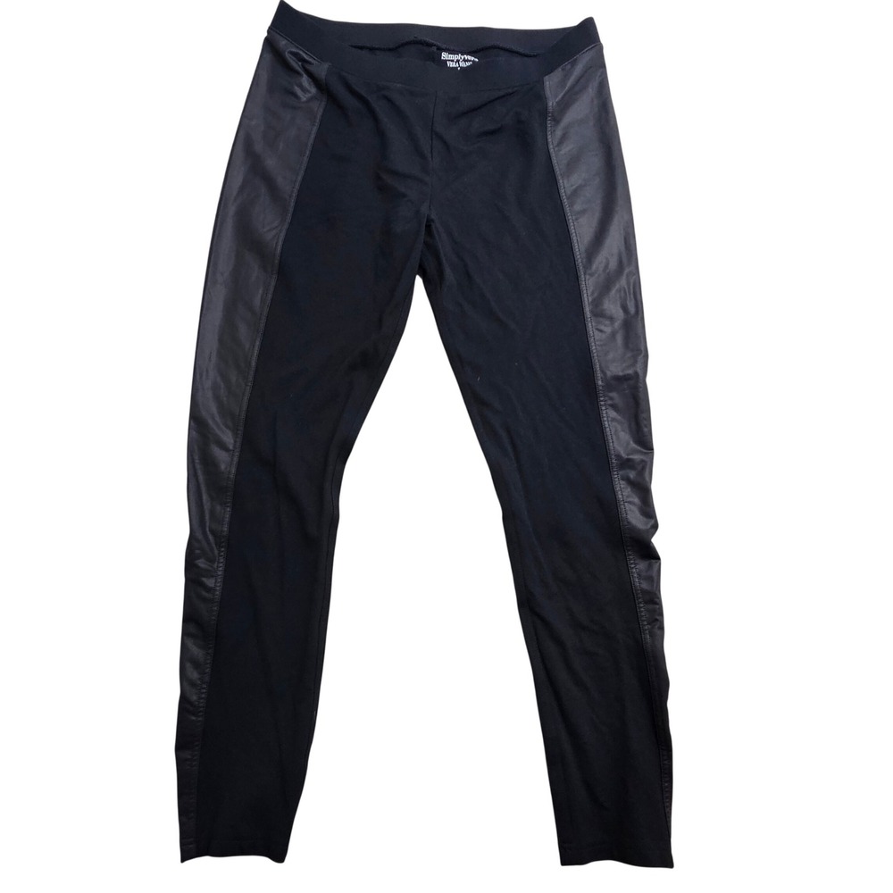 Simply Vera Vera Wang Legging Women L Black Faux Leather Side Panel Mixed Media*